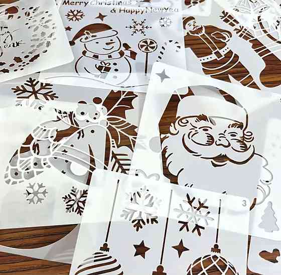 Набор трафаретов новогодних 12 штук 10 на 10 см серый Киев