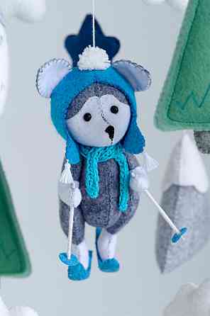 Дитячий мобіль на ліжечко для немовлят WooolyWool «Вовчик на лижах» Київ
