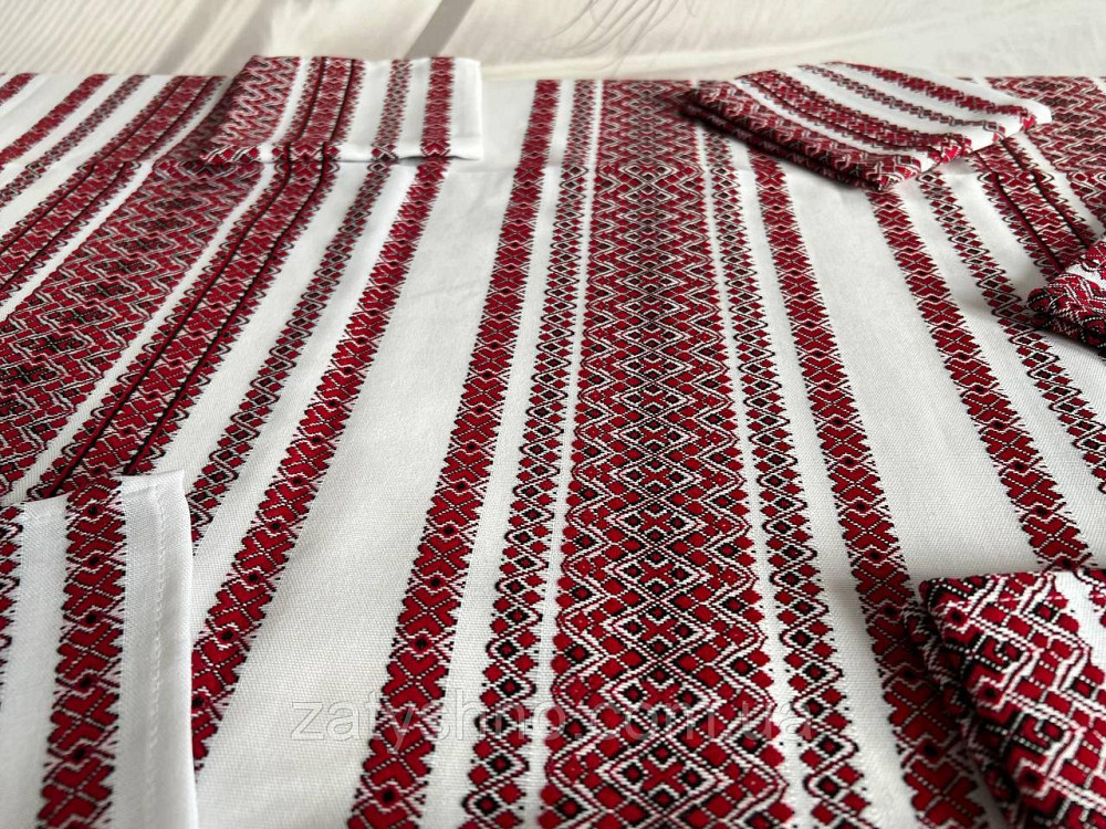 Бордовая  вышитая скатерть с салфетками Киев - изображение 7