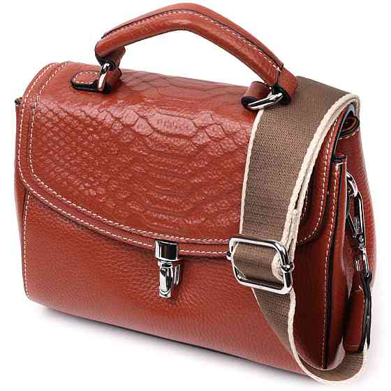 Сумка з шкіряної шкіри з цікавою засувкою Vintage 22417 Коричневий Київ