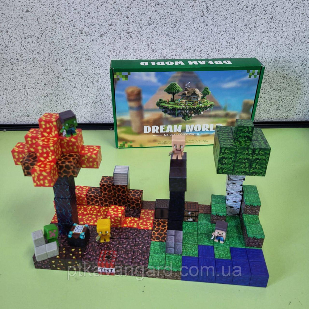 Магнітний конструктор Minecraft два біоми 164 магнітних блоків + 5 фігурок Dream World LZCK 078 Хмельницький - фото 4