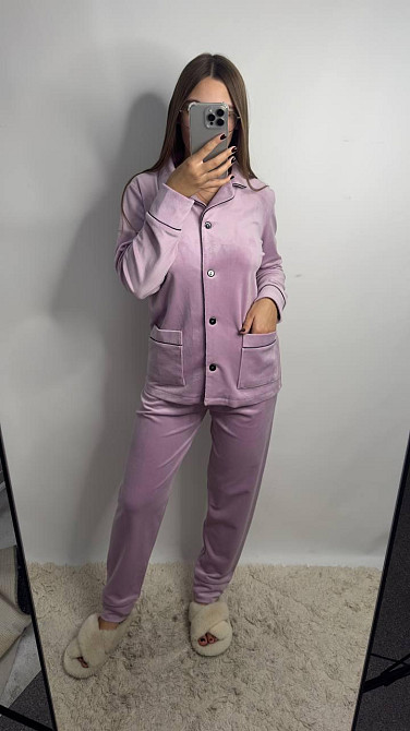 Костюм из плюшевого велюра на пуговицах с двумя карманами XL Пудра Харьков - изображение 1