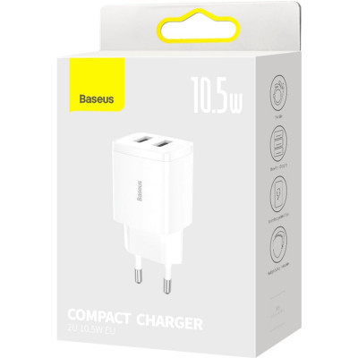 Зарядний пристрій Baseus Compact Charger 2U White (CCXJ010202) Вінниця - фото 8