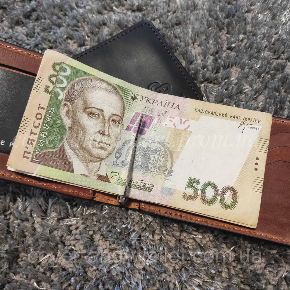 Кожаный зажим для денег с окном для документов Grande Pelle цвет терракота Киев - изображение 7