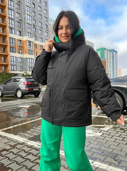 Куртка жіноча Snow Passion 6617 парка з капюшоном та кишенями оверсайз чорна, чорний, 42 Одеса - фото 5