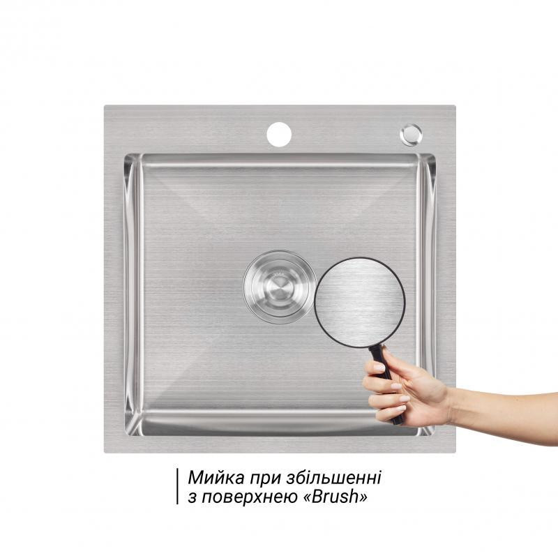 Кухонная мойка с нержавеющей стали Lidz H5050 3.0/1.0 мм Brush с дозатор (LIDZH5050BRU301) Киев - изображение 3