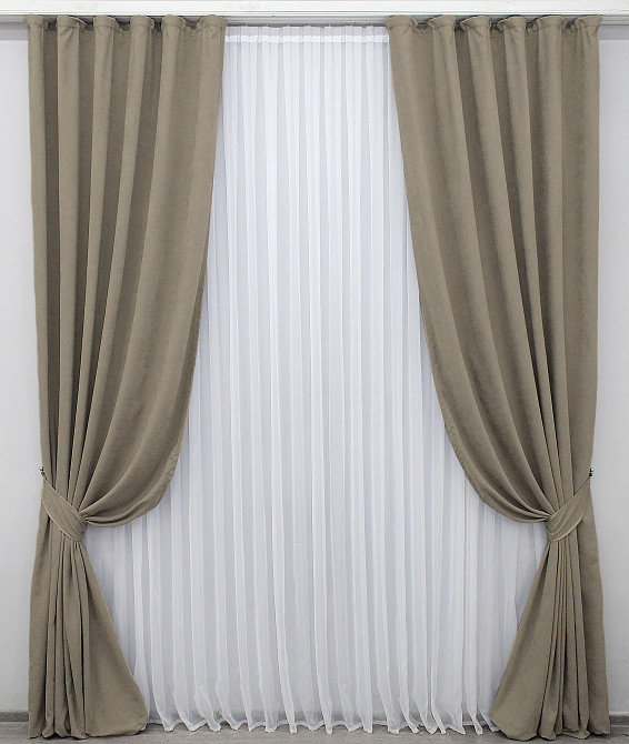 Комплект готовых штор VR-Textil Микровелюр SPARTA № 1195ш Темный беж150х290 см 2 шт (33-0018) Киев - изображение 2