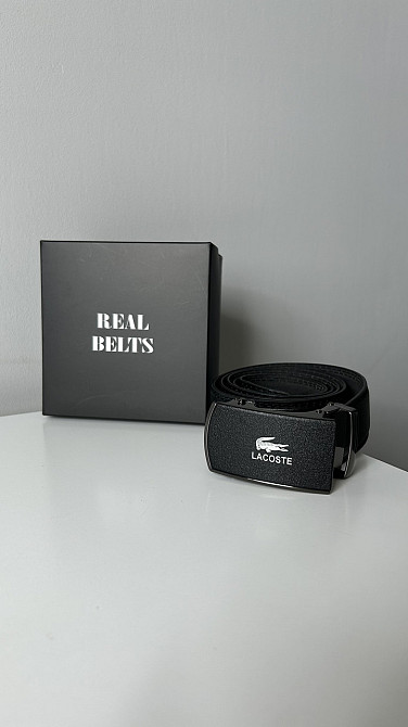 Чоловічий шкіряний ремінь Lacoste Лакоста застібка автомат брендовий у подарунковій коробціMasterSem Київ - фото 4