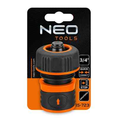 Конектор для шланга Neo Tools для шланга 3/4&quot;, з аквастопом, двокомпонентний (15-723) Вінниця