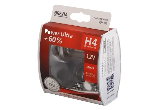Лампа галогенная 12В  H4/P43t Brevia  60/55  +60% Power Ultra (2 шт.) Винница