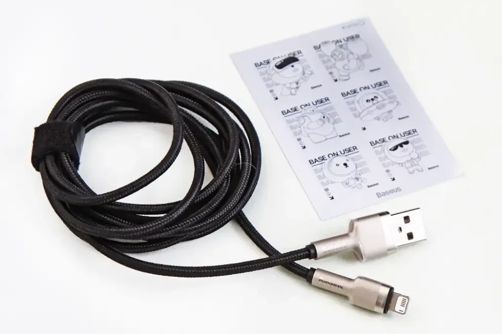 Кабель USB - iPhone 2.4A 2.0м Baseus Cafule Metal нейлоновий круглий чорний/себра. Вінниця - фото 1