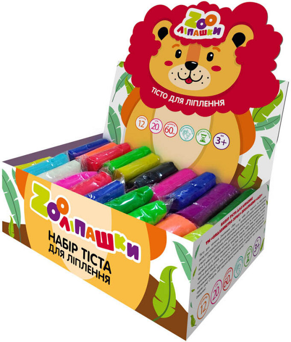 Тісто для ліплення ZOOлипашки шоу-бокс "Лев" ZIRKA 140210 (шоу-бокс 12 кольорів, 60 стиків по 20 г) Вінниця - фото 1