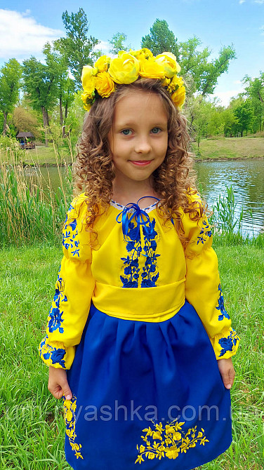 Платье вышиванка сине-желтый для девочки 