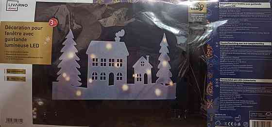 Светодиодное новогоднее украшение елочки и домики на окно или стену 60 на 30 см из фетра Германия белый Киев