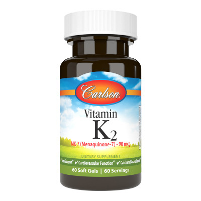 Вітамін Carlson Вітамін K2, MK-7, 90 мкг, Vitamin K2 as MK-7, 60 желатинових (CL10710) Вінниця - фото 1