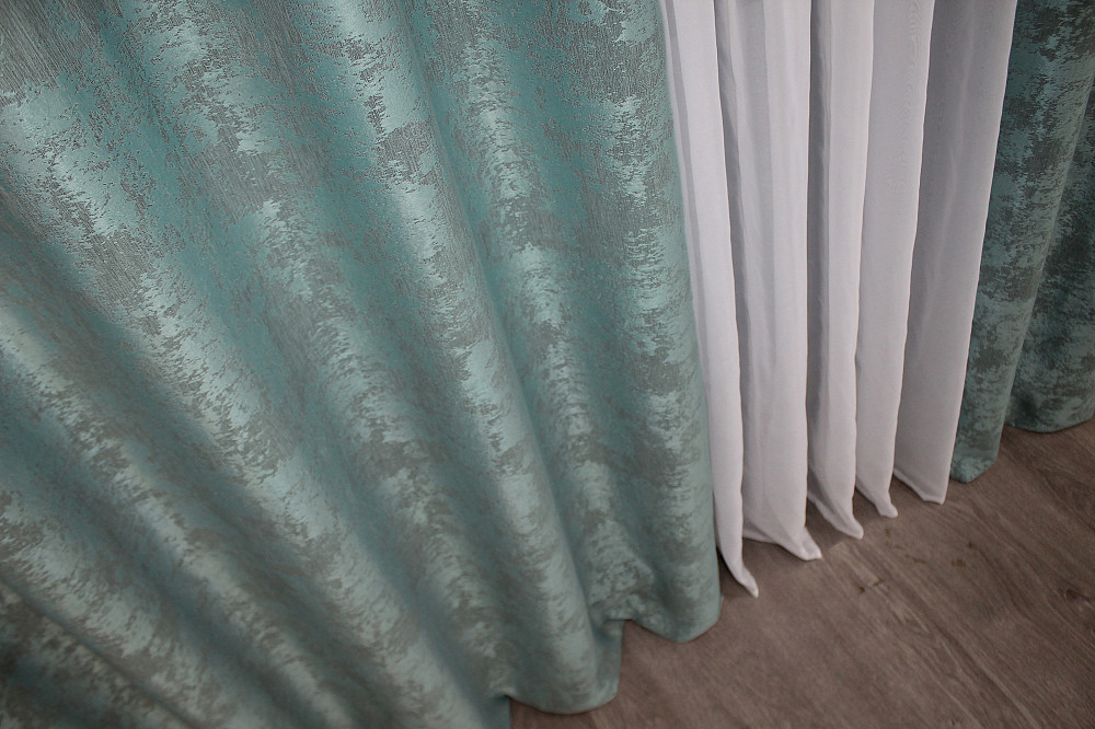 Комплект штор на люверсах VR-Textil Жаккард Sultan XO № 1148ш Бирюзово-серый 150х250 см 2 шт (37-0093) Киев - изображение 7