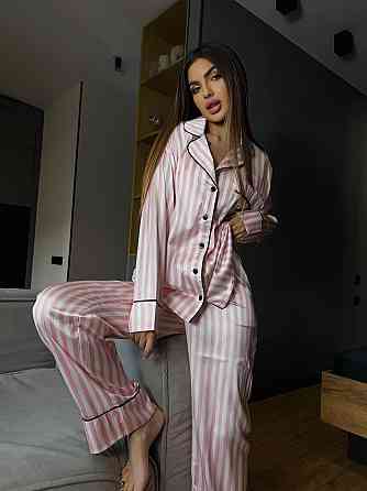 Женская шелковая пижама двойка в полоску Пудровый, 48/50 Одесса
