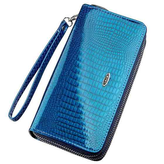 Гаманець жіночий з екокожі на дві блискавки лаковий KIVI Хамелеон 19022 Синій Київ