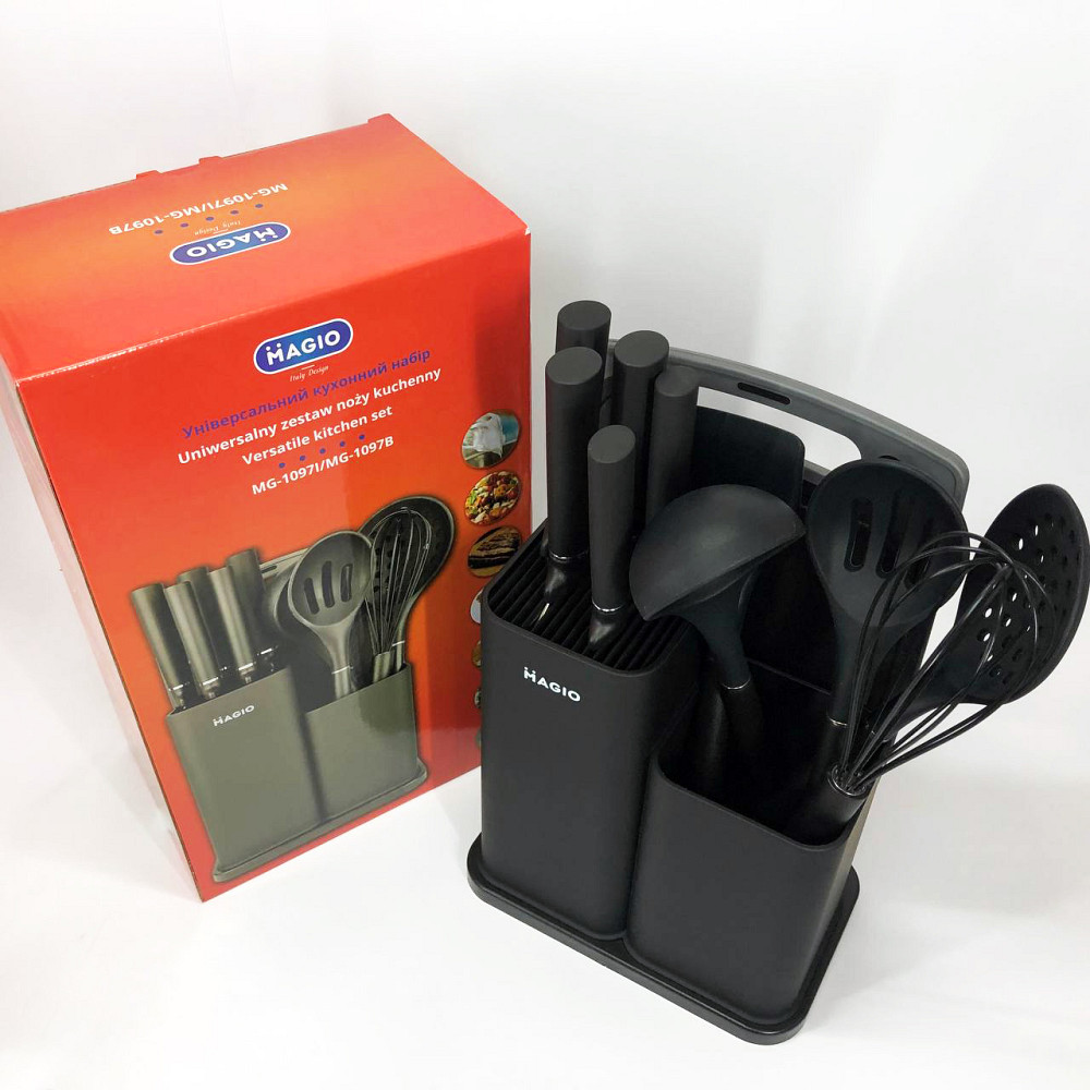 Набір кухонного начиння на підставці Magio MG-1097B, Силіконовий набір для кухні кухарського FV-55 Львів - фото 9