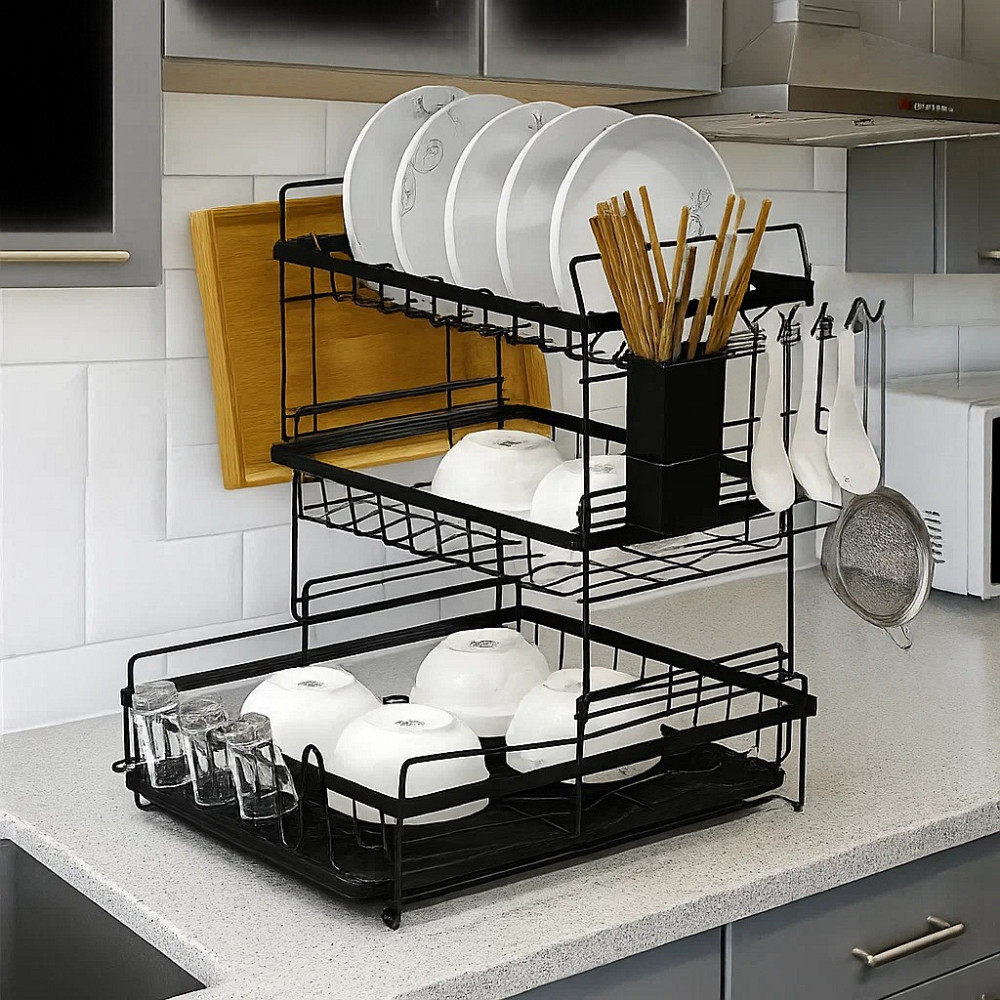 Сушарка для посуду і кухонного приладдя: столових приборів, посуду, триярусний органайзер на кухню Кам'янець-Подільський - фото 1