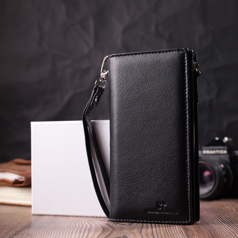 Вертикальний гаманець-клатч унісекс із натуральної шкіри ST Leather 22532 Чорний Київ - фото 1