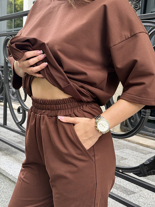 Спортивный костюм женский футболка и штаны джогеры Коричневый XL-XXL Харьков - изображение 9