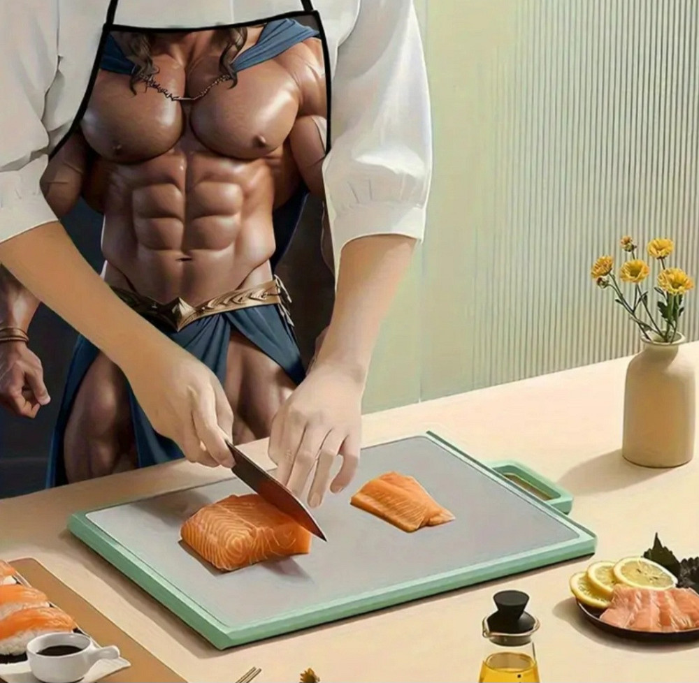 Фартух чоловічий прикольний Накачаний чоловік з м’язами 74 на 54 см різнобарвний Київ - фото 2