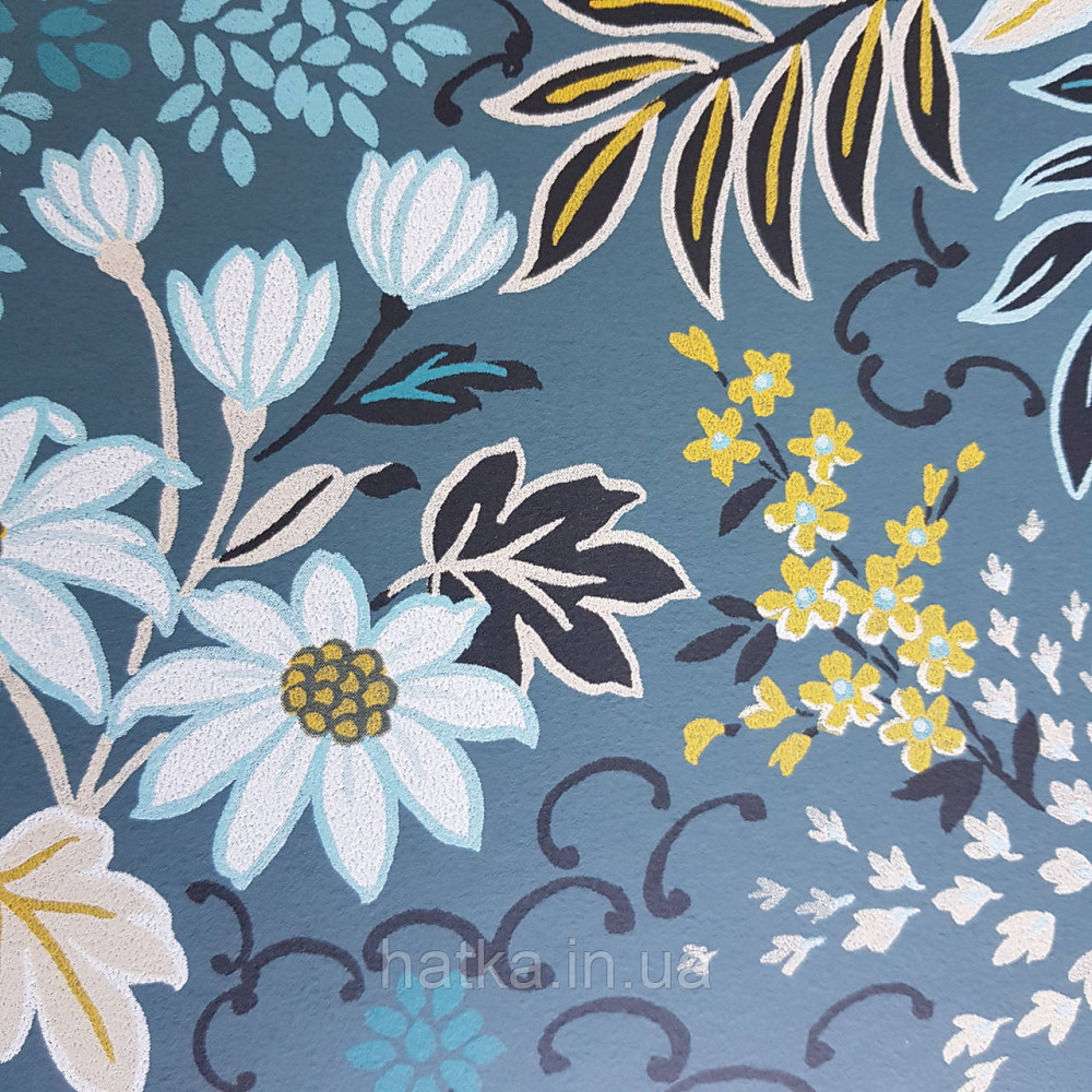 Обои флизелиновые эко Rasch Salisbury 0.53х10 цветы полевые листья серые розовые бежевые черные на сером Киев - изображение 3