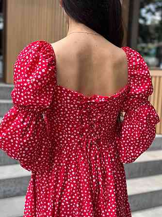 Жіноче софтове плаття на ґудзиках із довгим рукавом Червоний Квітковий принт M-L Харків