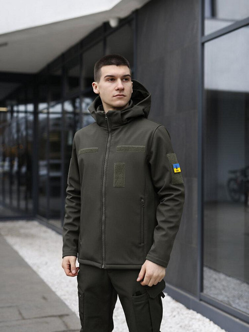 Тактическая мужская куртка софтшел хаки Pobedov Shadow V2 с липучками Киев - изображение 1