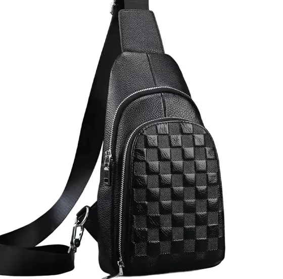 Чоловічий рюкзак на одне плече 18х31х6, шкіряний слінг, чорний Кам'янське