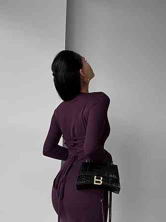 Элегантное женское платье с выразительным разрезом плотный рубчик Баклажан, 42/44 Одесса