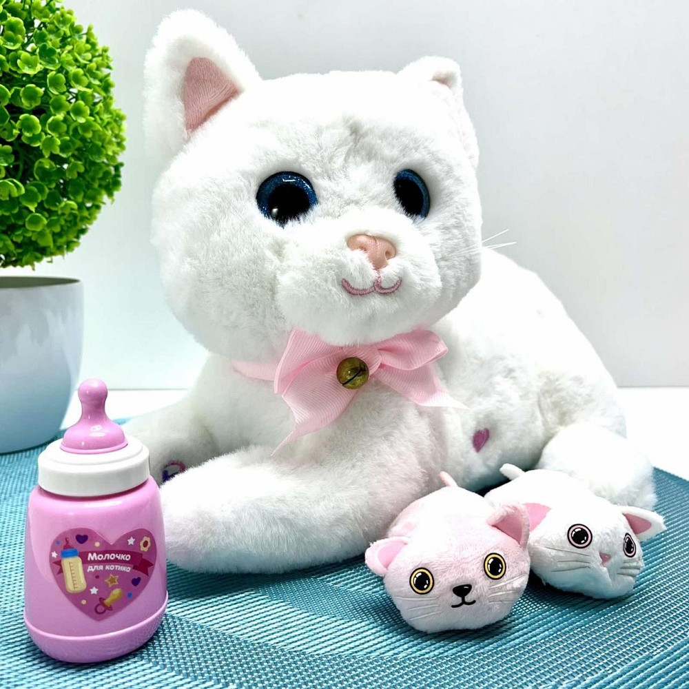 Кішка інтерактивна з котятами TK Group звуки мелодії пісні англійською функція запису голосу сенсорна зона на спинці Біла Чернігів - фото 8