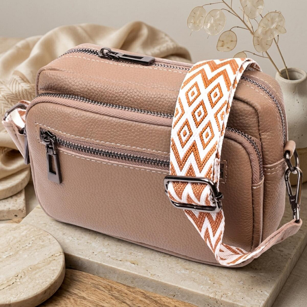 Практична жіноча сумка з накладною кишенею з натуральної шкіри Vintage 22638 Бежева Київ - фото 11