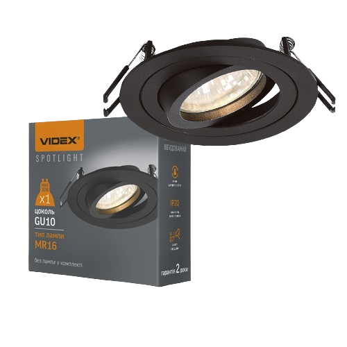 LED Світильник врізний круглий під лампу GU10 92*25мм чорний VL-SPF08R-B Videx Житомир - фото 2