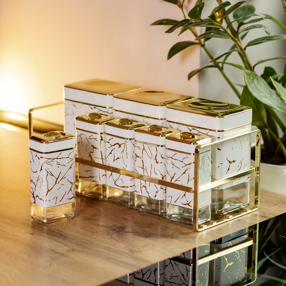 Yiwu Набір для приправ та спецій на підставці 8 штук з кришками Білий HP-1365 Коломия - фото 5