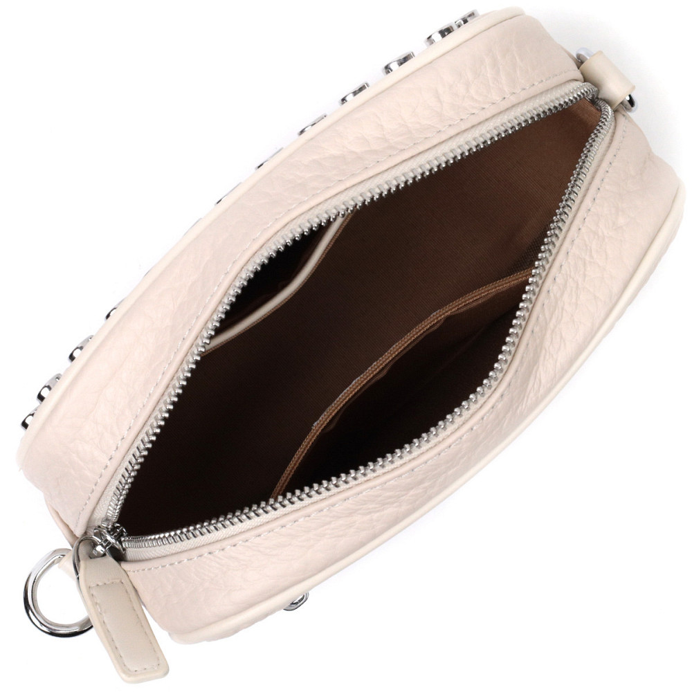 Кожаная сумка декорированная металлическими кнопками Vintage 22334 Белая Киев - изображение 6