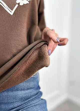 Утеплений світшот з принтом "Heart" оптом | Норма і батал Шоколадний, 46-48 Київ