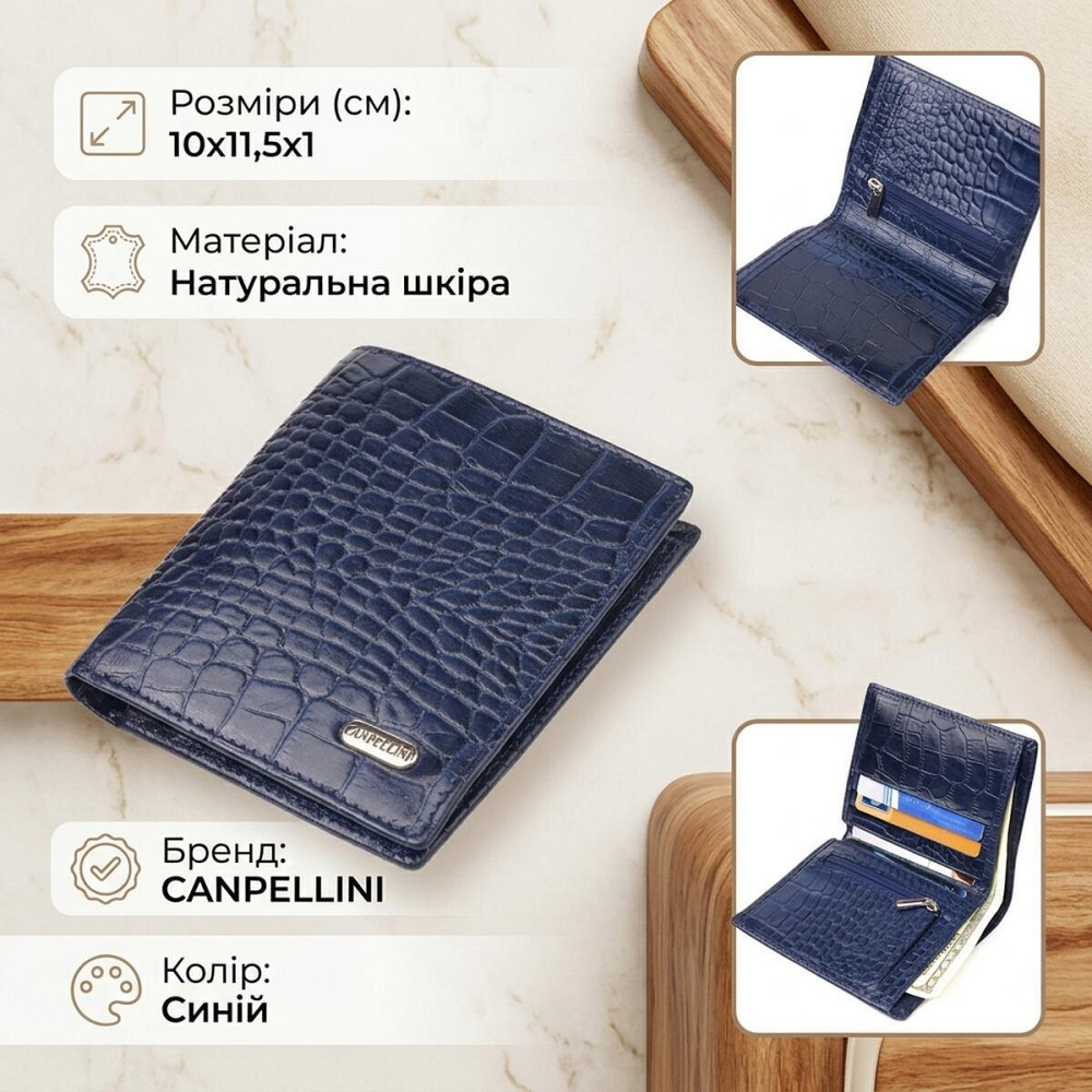 Незвичайне чоловіче портмоне із натуральної фактурної шкіри CANPELLINI 21499 Синє Київ - фото 13