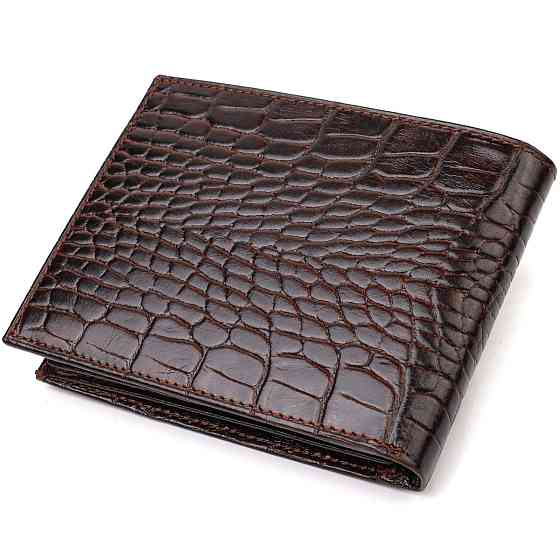 Модний гаманець для чоловіків з натуральної шкіри з тисненням під крокодила Коричневий (CANPELLINI) Київ