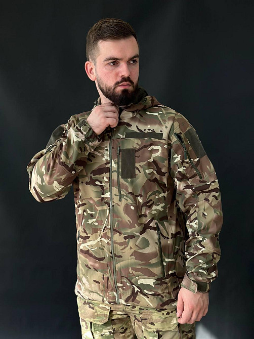 Тактическая ветровка мультикам мужская softshell, весенняя, с велкро, капюшоном и 5 карманами Львов - изображение 3