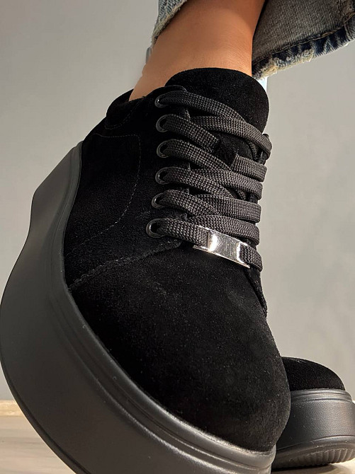 Кеди жіночі Hengji 537-8 замшеві на платформі чорні, 38, 24,5 см Київ - фото 3