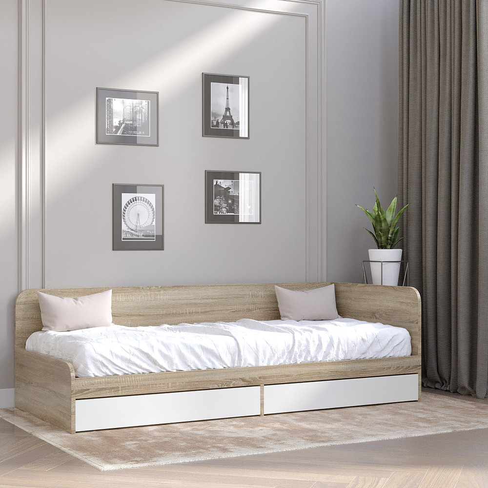 Односпальне ліжко з ящиками Еверест Соната-800 80х190 см дуб сонома/білий (DTM-2109) Львів - фото 1