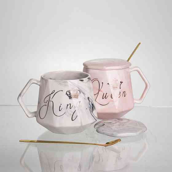 Парные фарфоровые чашки Queen&King с крышкой и ложкой Киев