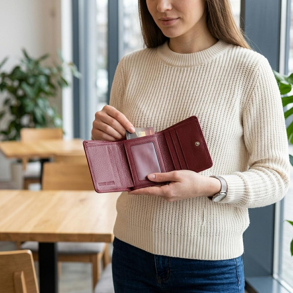 Компактний гаманець зручного формату із натуральної шкіри ST Leather 23077 Бордовий Київ - фото 12