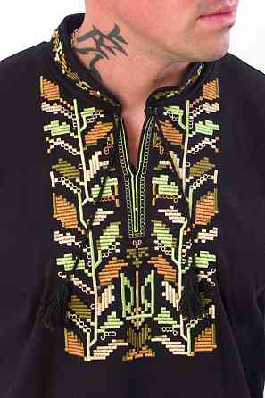 Вишиванка чоловіча з довгим рукавом, 100% бавовна,черная, топ Київ