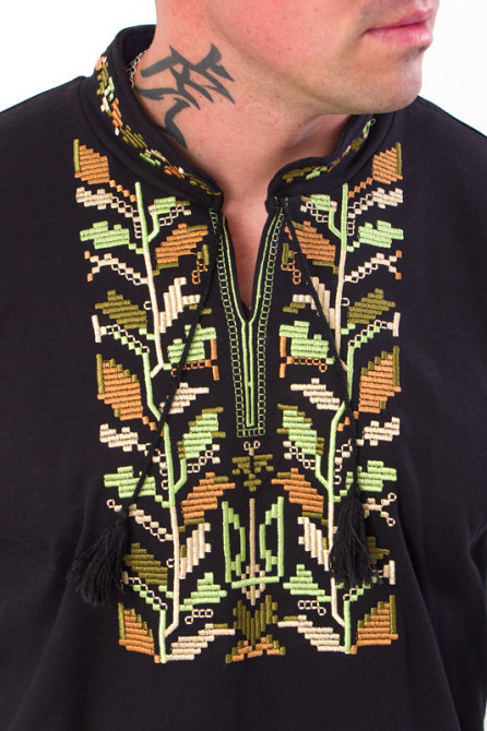 Вишиванка чоловіча з довгим рукавом, 100% бавовна,черная, топ Київ - фото 2