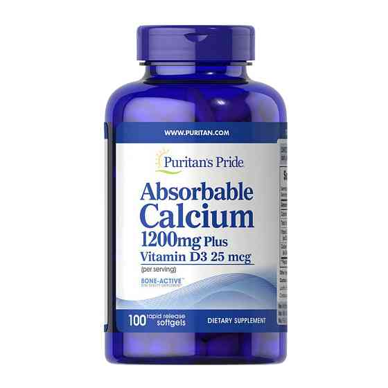 Кальцій з вітаміном D3 Puritan's Pride Absorbable Calcium 1200 mg Plus Vitamin D3 25 mcg 100 Softgels Луцьк