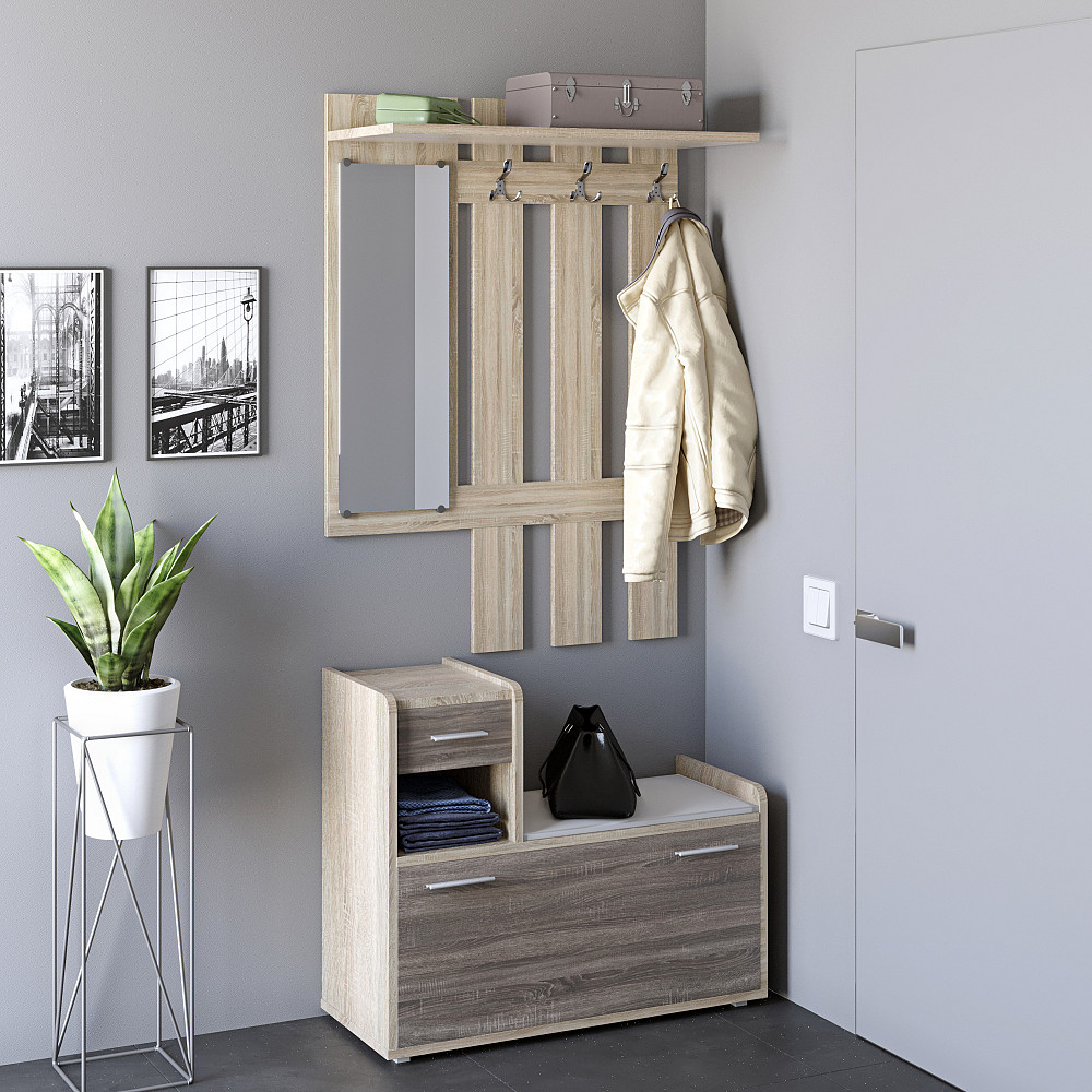 Прихожая Эверест Тандем с вешалкой и тумбой (левая) для обуви сонома + трюфель (DTM-2200) Львов - изображение 1