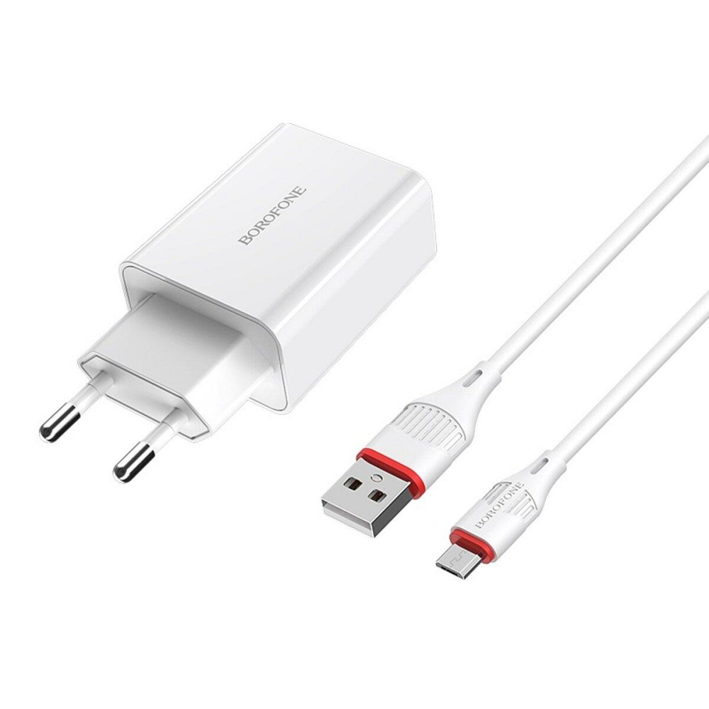 Мережевий зарядний пристрій BOROFONE BA21A Long journey single port QC3.0 charger set, колір білий BA21AMW Одеса - фото 1